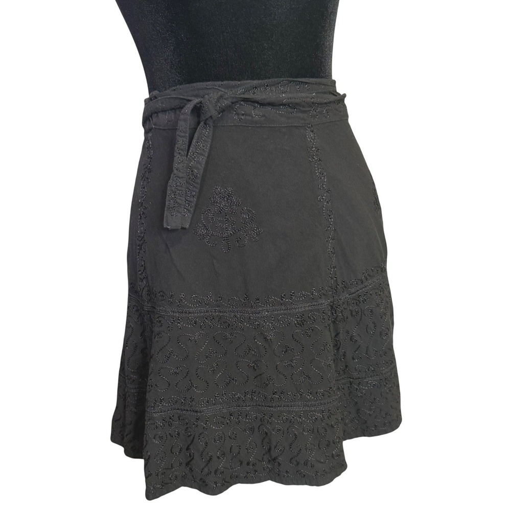 Whimsigoth Black Embroidered Wrap Mini Skirt Boho Fairycore Festival One Size